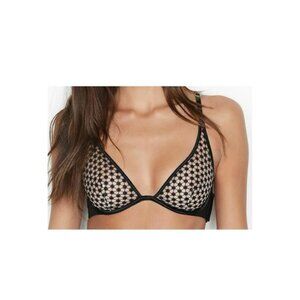 Victoria's Secret Luxe Lingerie Starburst Plunge Bra Black Embroidered 34DD NWOT